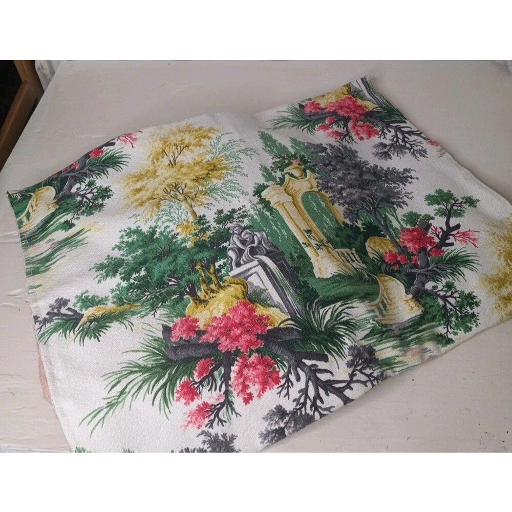 MCM 1950's 60's Vintage Barkcloth Rococo Botanical Garden Toile Pillow Cover